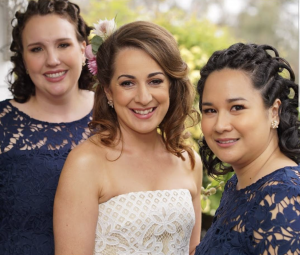 A bride and her bridesmaids ready for their wedding.